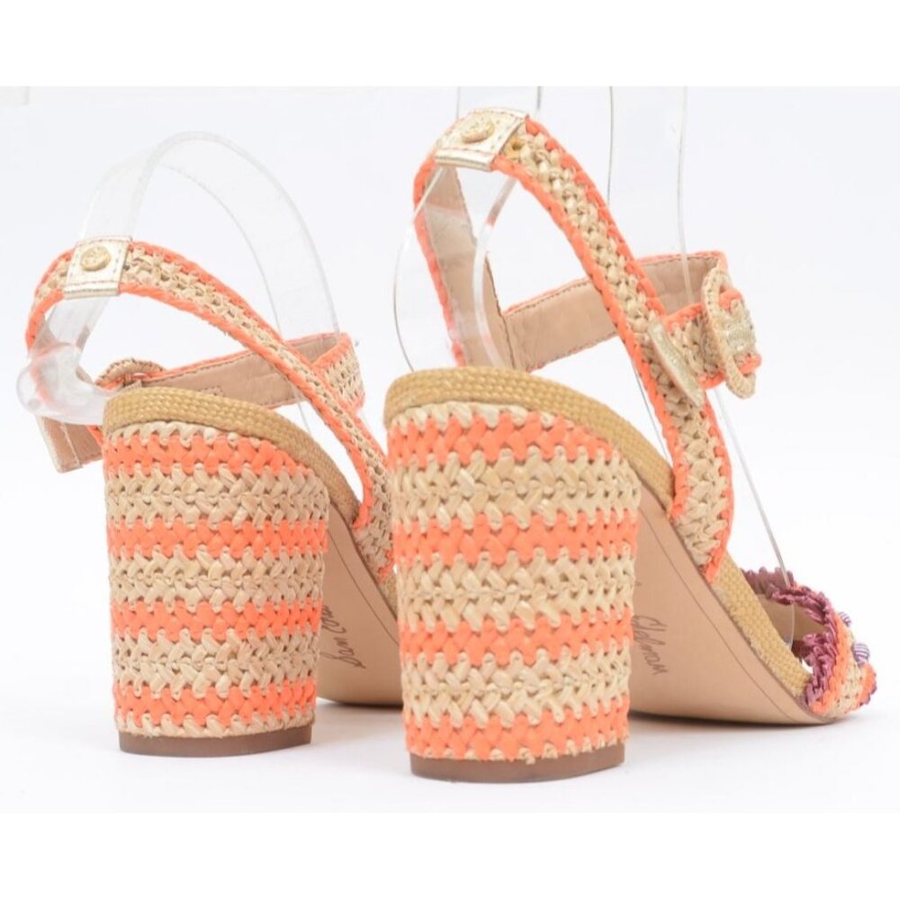 Sam Edelman Olisa Beaded Orange Raffia Chunky Heels Anklet Women's 8 Wide - Picture 9 of 12